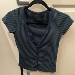 Brandy Melville Navy and Green Striped Top